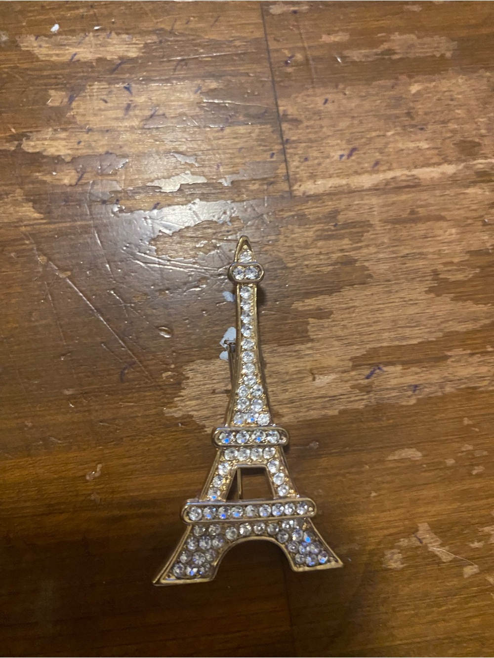 Crystal Eiffel Tower Decorative Pin - Gold Tone